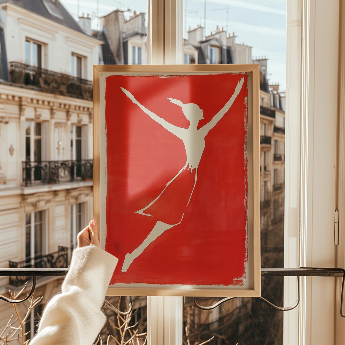 Red Abstract Woman Silhouette, Minimalist Dance Art