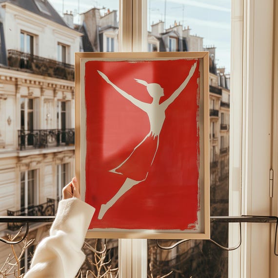 Red Abstract Woman Silhouette, Minimalist Dance Art