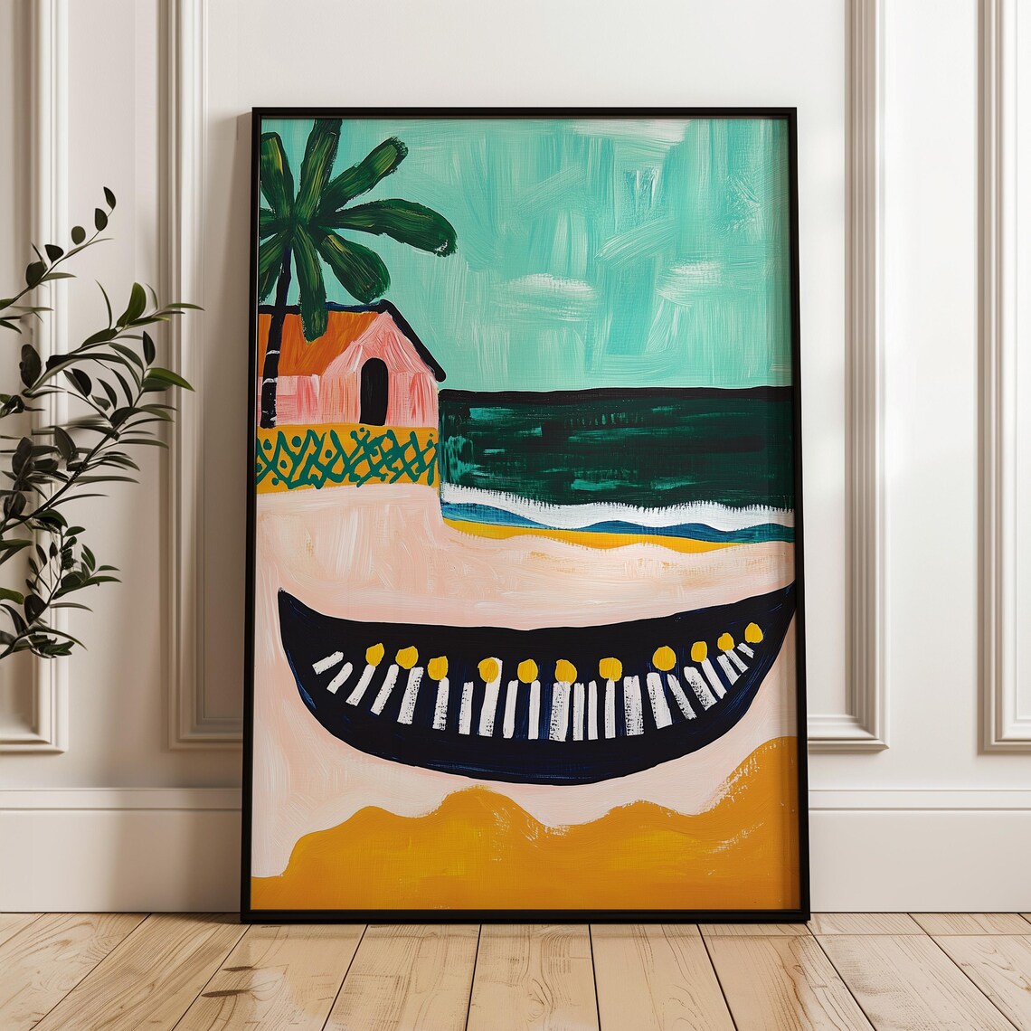 Tropical Beach Scene, Caribbean House Art Print