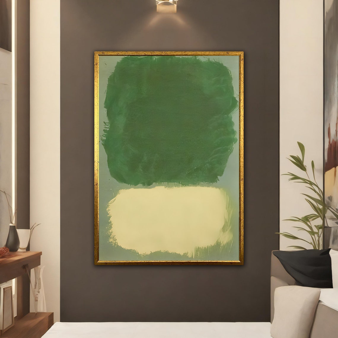 Rothko Style Color Field Green Cream Minimalist Abstract Wall Art - Image 3