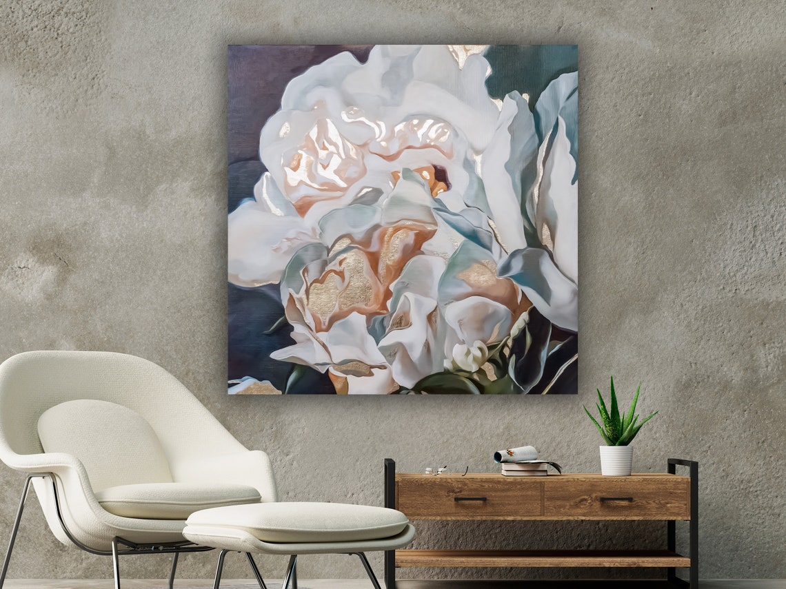 White Rose Close Up Photography Soft Blush Romantic Floral Wall Art - Image 2