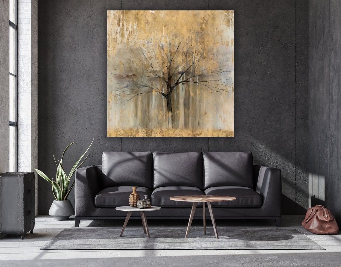 Abstract Gold Tree Bare Branches Warm Neutral Modern Art Print - Image 3