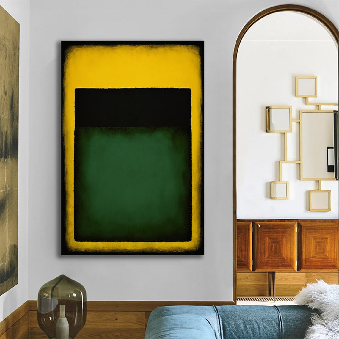 Glowing Yellow Black Green Color Field Rothko Style Art Poster