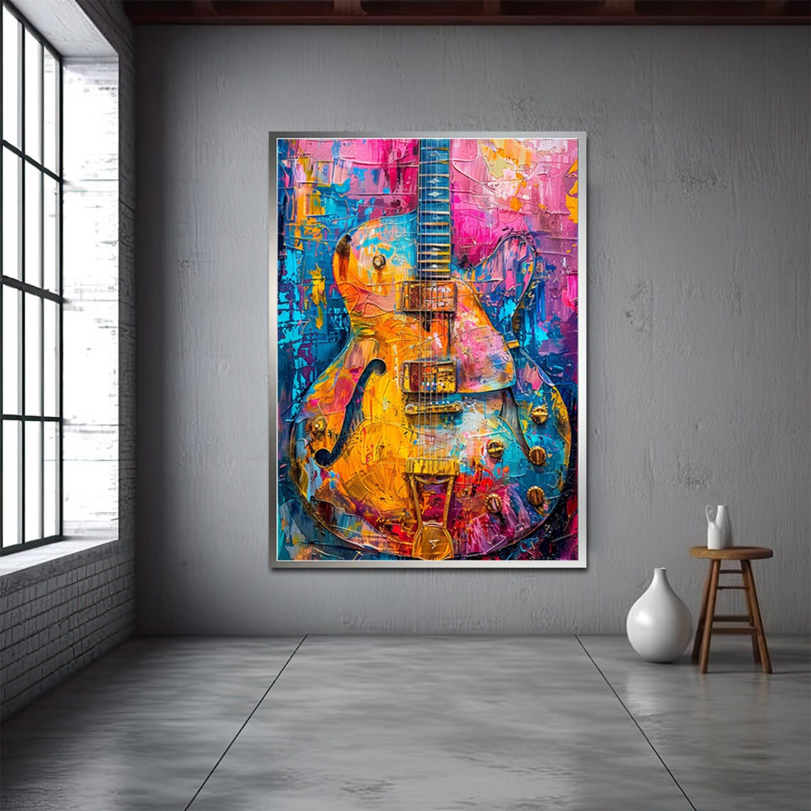 Colorful Abstract Electric Guitar in Pink Blue and Orange Palette Poster - Image 3