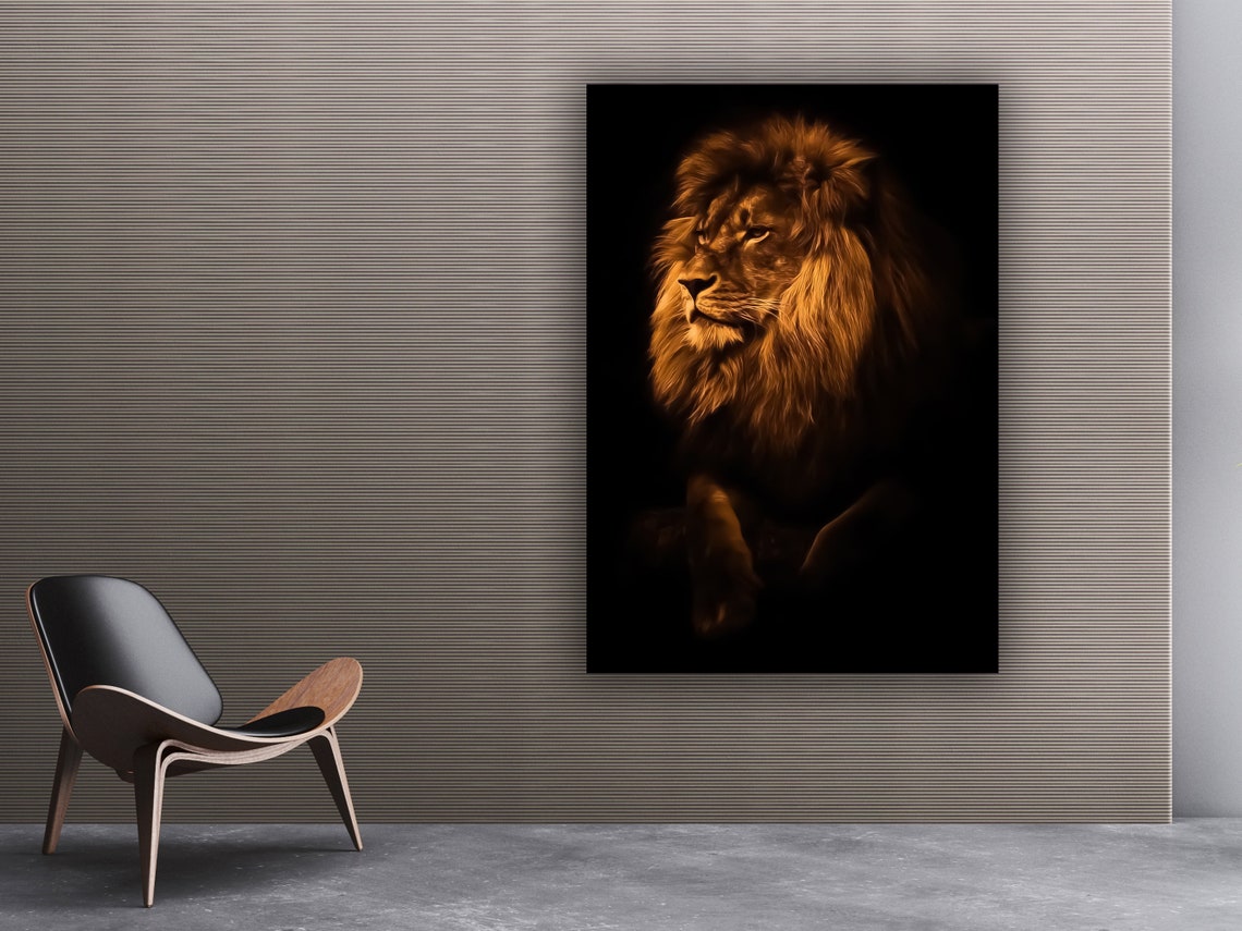 Golden Lion Portrait Black Background Majestic Wildlife Poster - Image 2