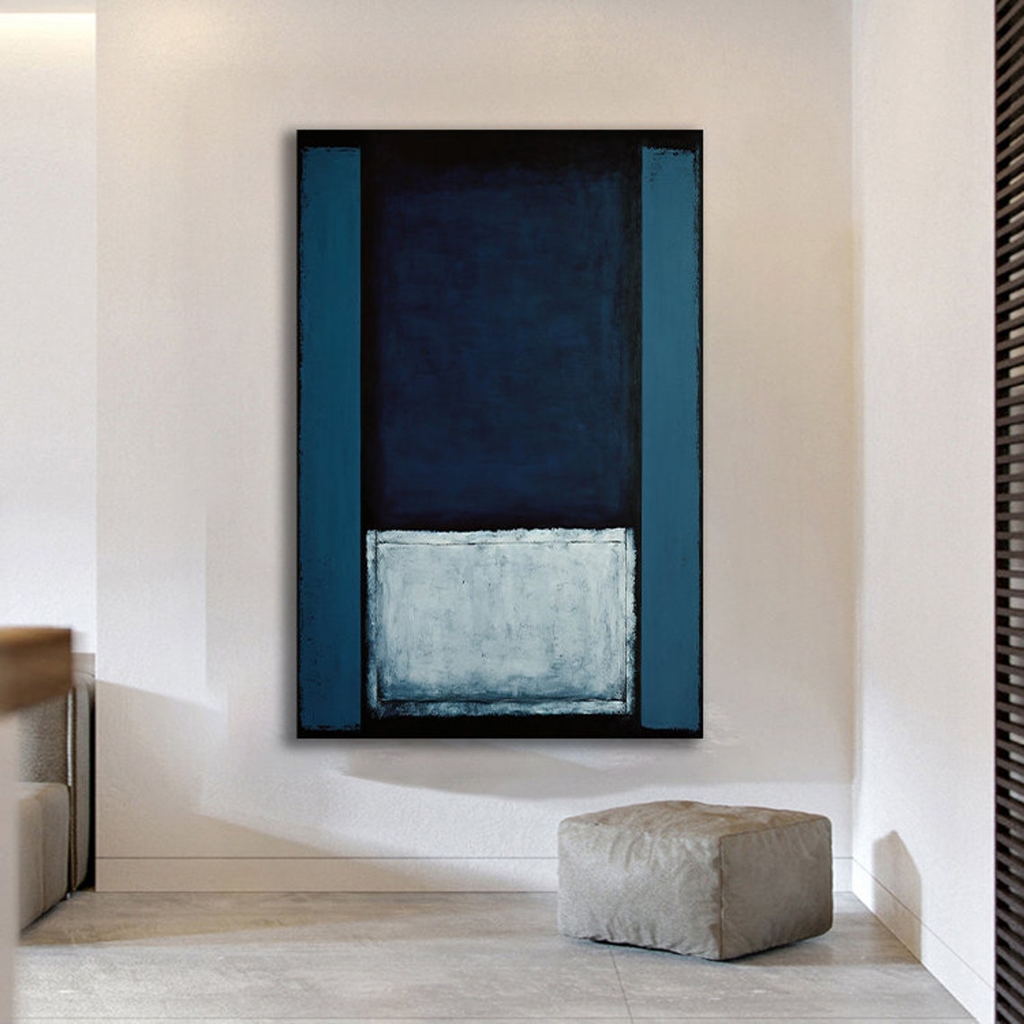 Dark Teal Navy White Abstract Color Field Rothko Style Poster - Image 3