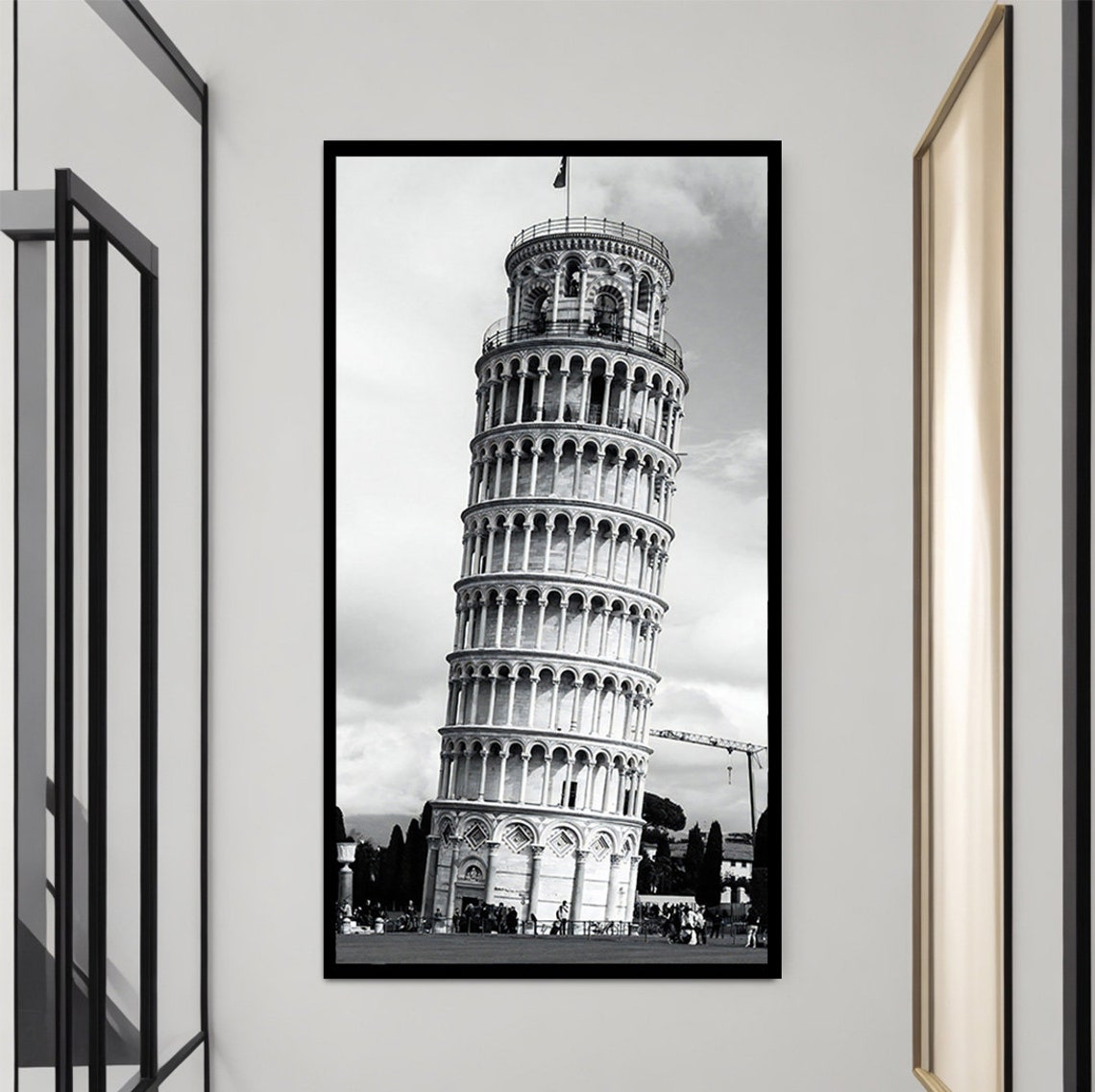Pisa Italy Leaning Tower Black And White Photography Travel Poster