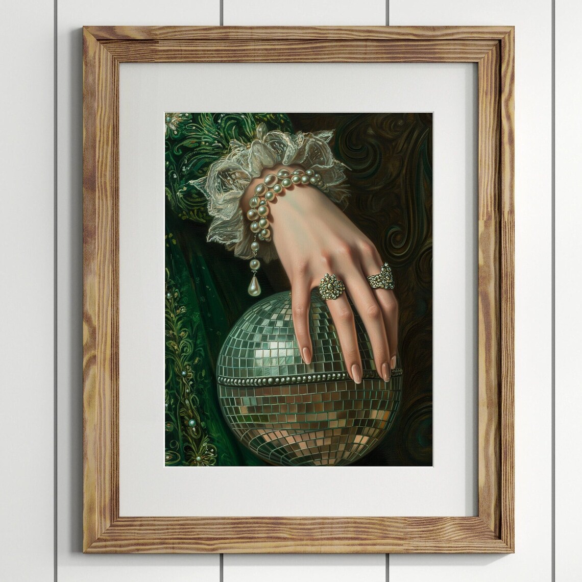 Victorian Disco Ball and Pearls, Vintage Art Print