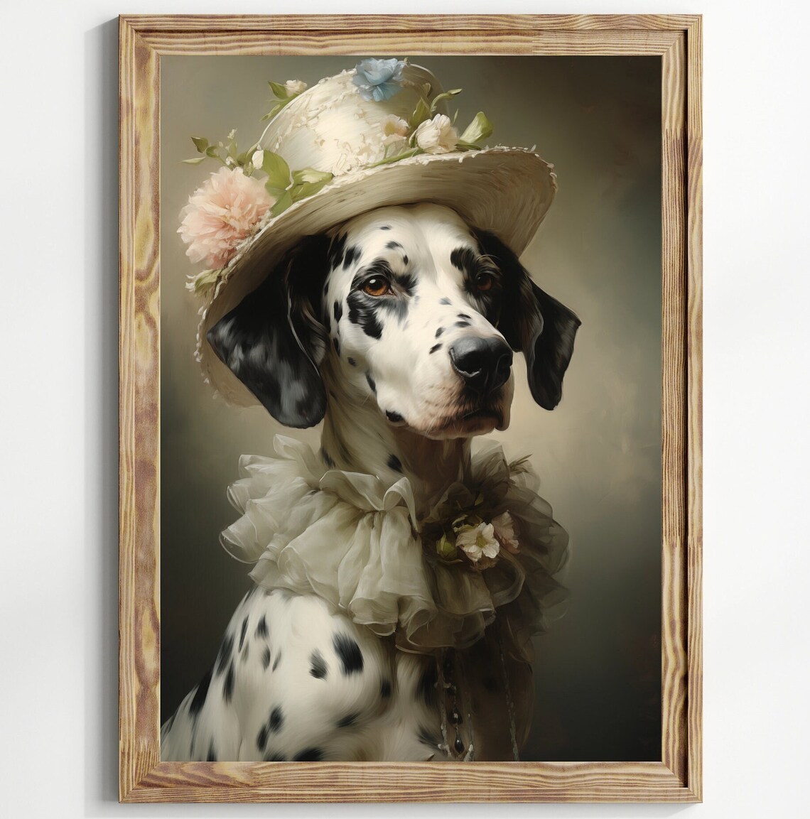 Victorian Dalmatian Dog Floral Bonnet Ruffled Collar Altered Art Poster - Image 2