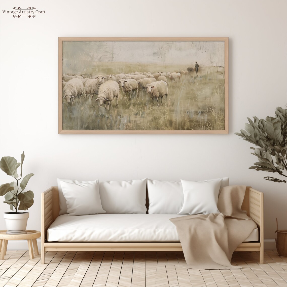 Soft Flock Of Sheep In Golden Grass Vintage Countryside Poster - Image 8
