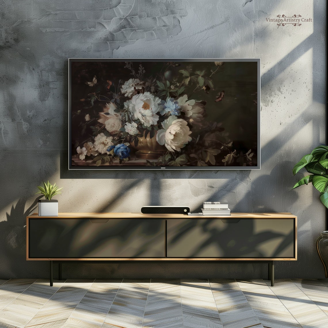 Frame Tv Art White Moody Flowers Moody Floral Tv Background Frame Tv Art Vintage Flower Still Life Farmhouse Painting Dark - Image 3