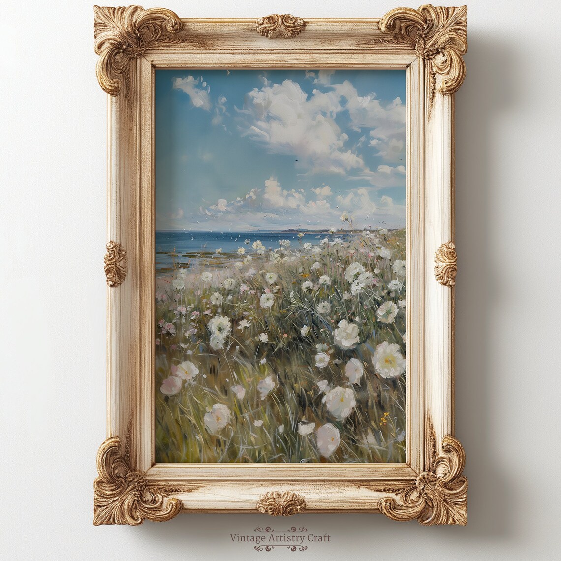 White Wildflowers By The Sea Breezy Coastal Meadow Art Poster - Image 6