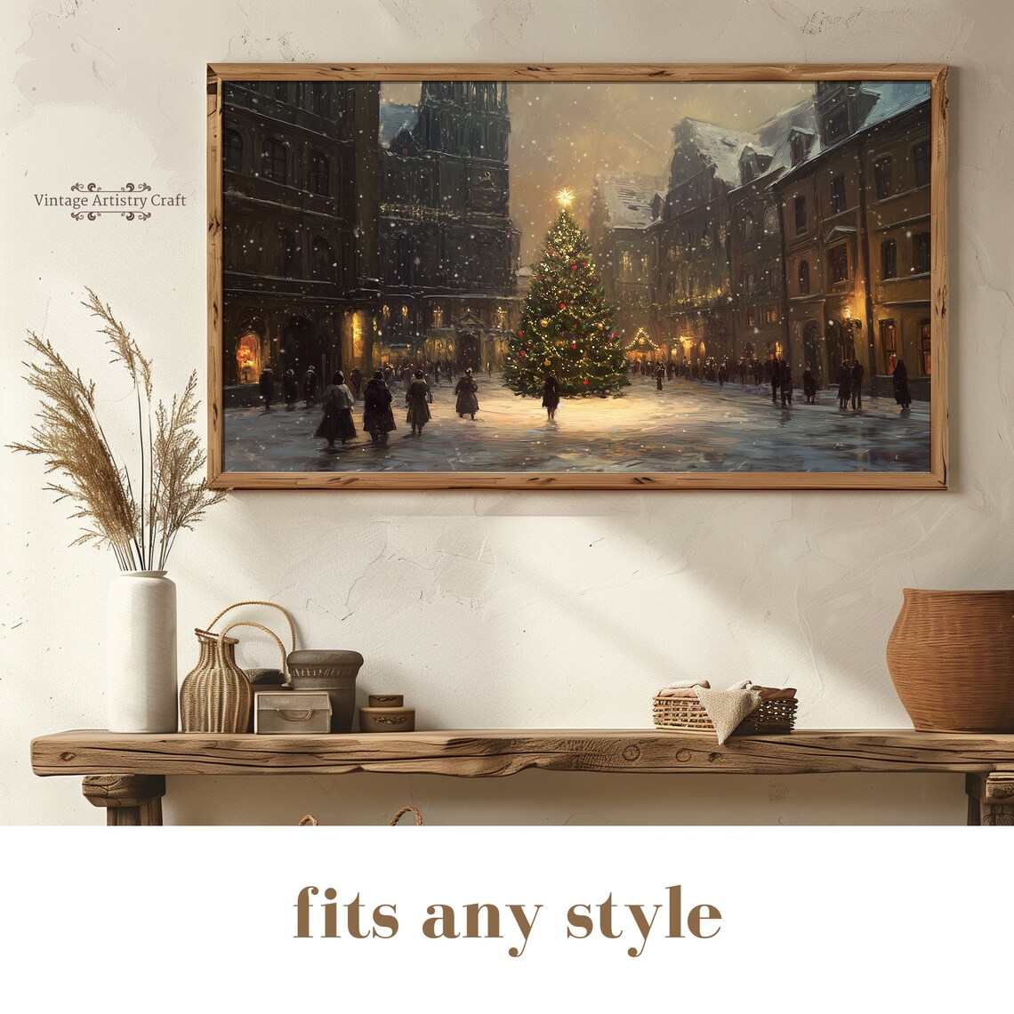 Winter Frame Tv Art Christmas Tree Warm Street Town Moody Farmhouse Tv Decor Vintage Oil Painting 4k - Image 8