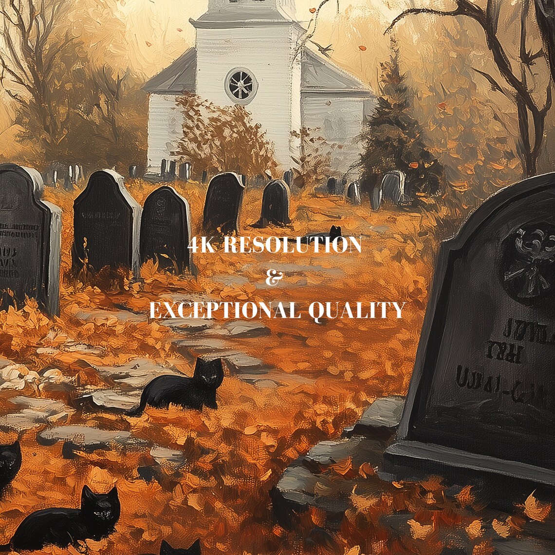 Spooky Black Cats Autumn Graveyard Halloween Vintage Painting Poster - Image 7
