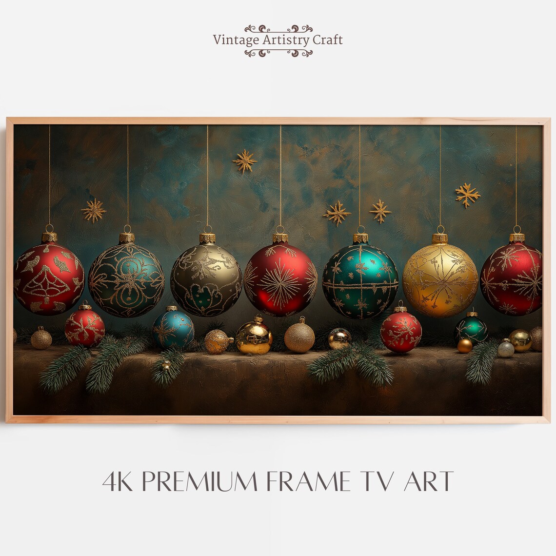 Christmas Tree Ornaments, Neutral Farmhouse Art Print