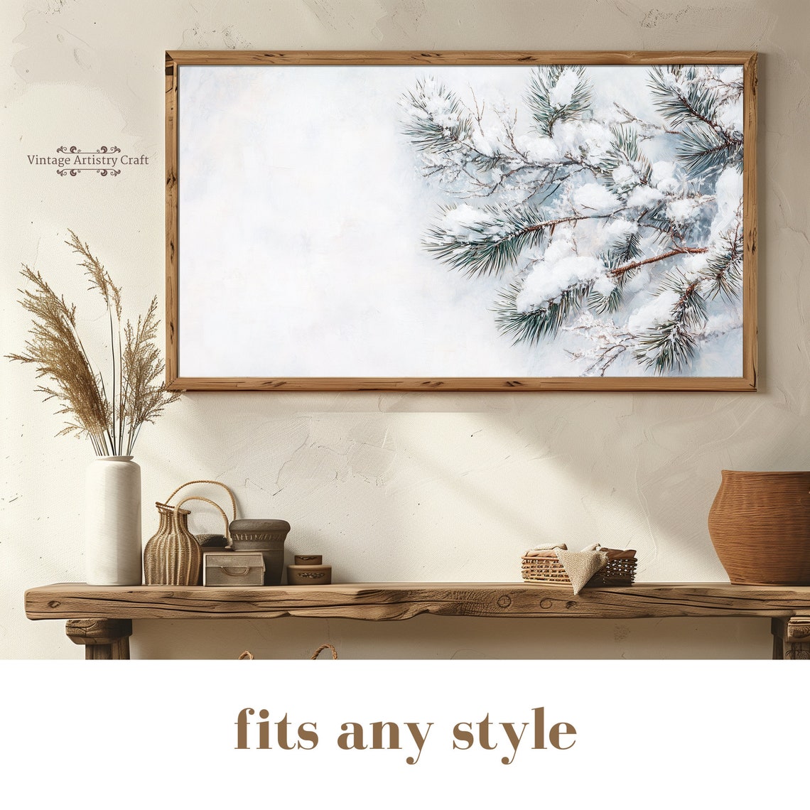 Snow Covered Pine Branches Closeup Winter Botanical Serene Poster - Image 8