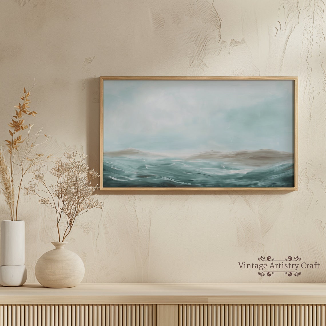 Minimalist Teal Ocean Waves Abstract Coastal Seascape Wall Art - Image 5