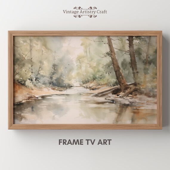 Misty Forest River Soft Watercolor Woodland Stream Nature Poster