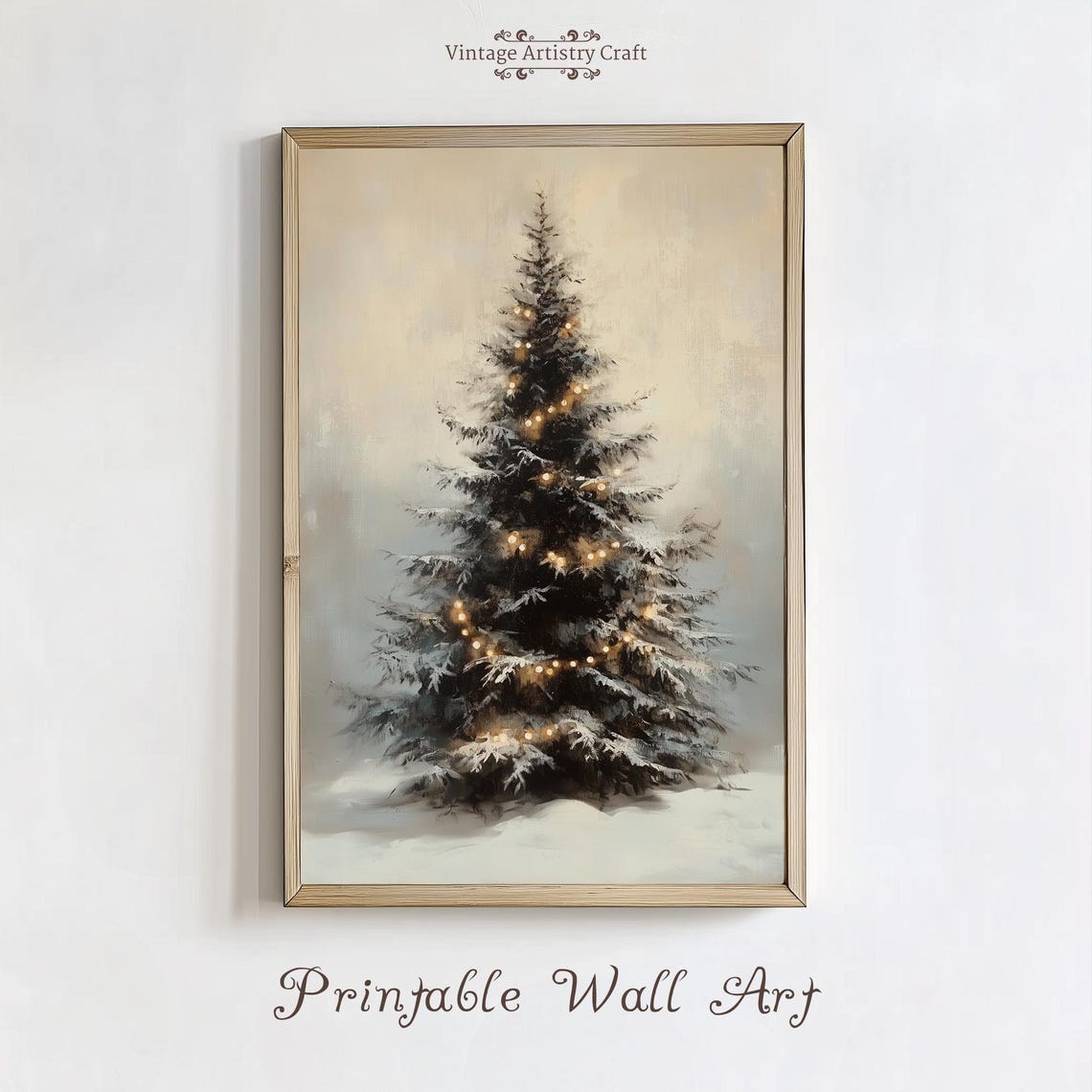Snow Covered Christmas Tree Lights Winter Snowfall Art Poster