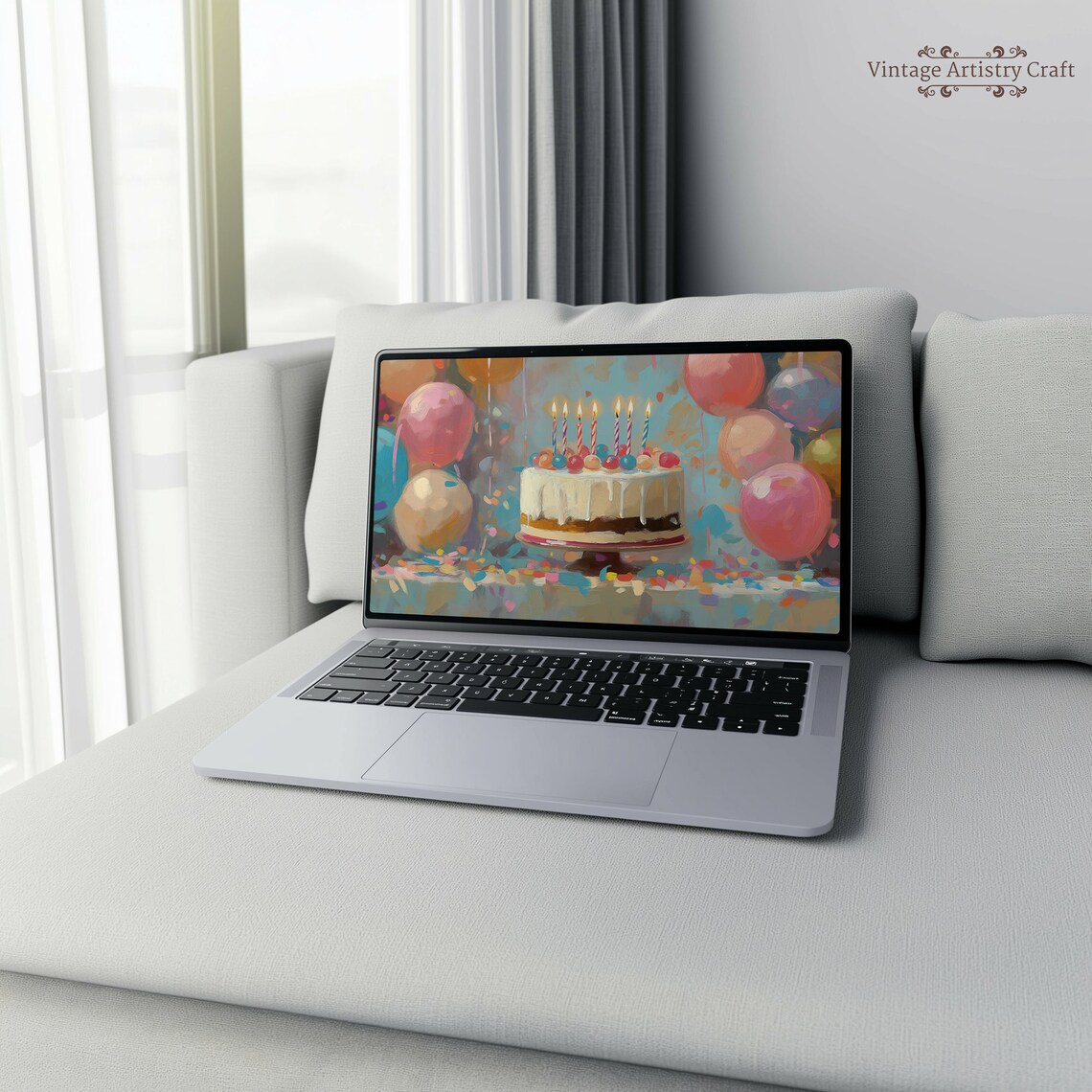 Happy Birthday Cake Balloons Confetti Colorful Wallpaper Poster - Image 6
