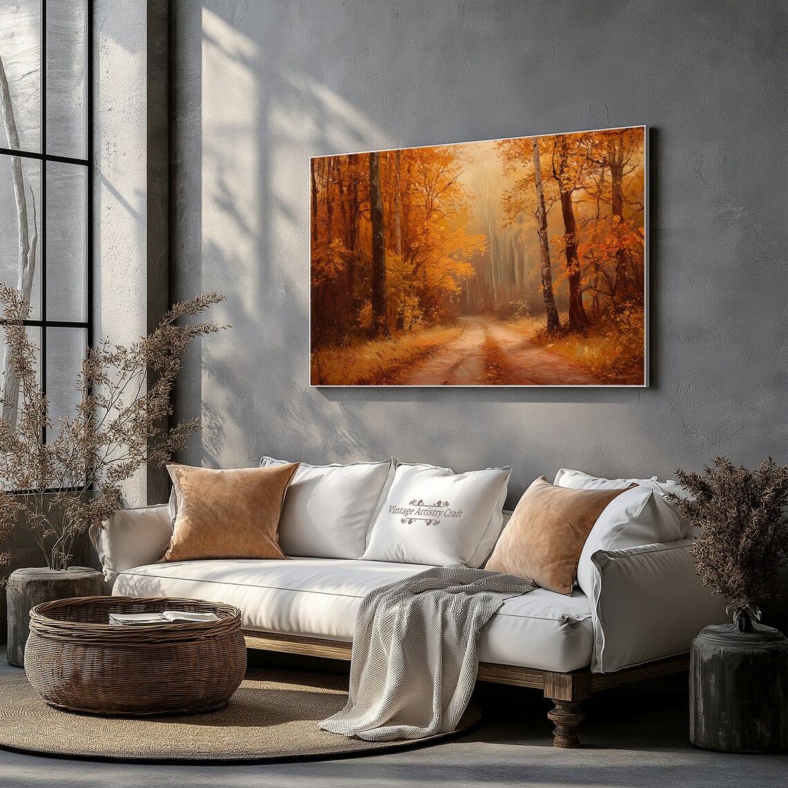 Golden Autumn Forest Path Misty Morning Vintage Oil Painting Poster - Image 3