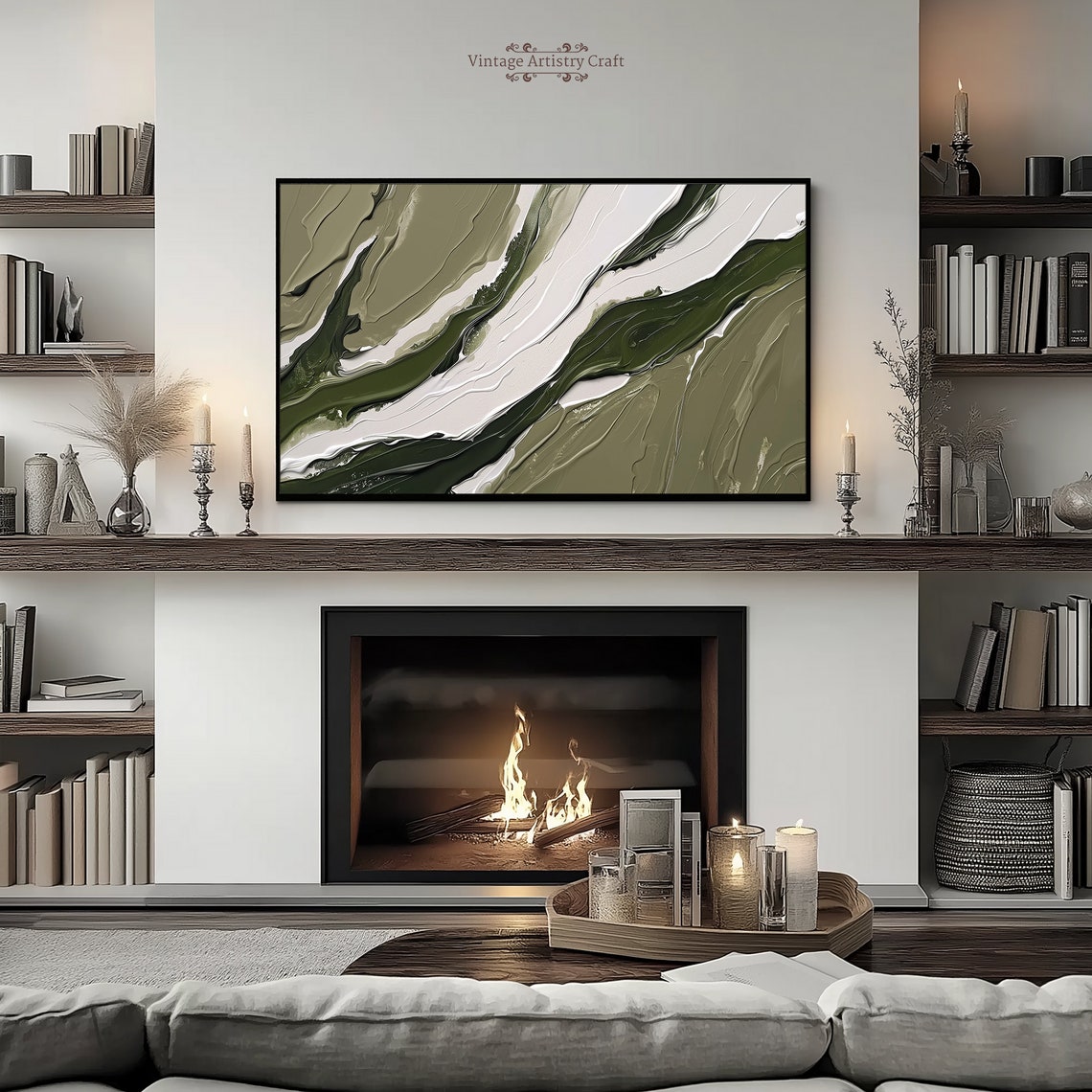 Olive Green Marble Swirl Abstract Modern Neutral Texture Poster - Image 4
