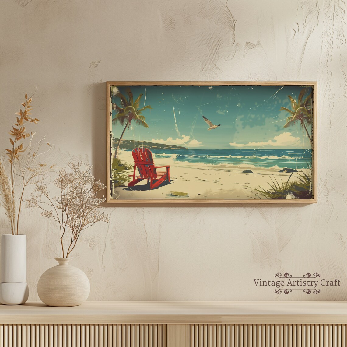Vintage Red Beach Chair Palm Trees Retro Seaside Travel Poster - Image 4