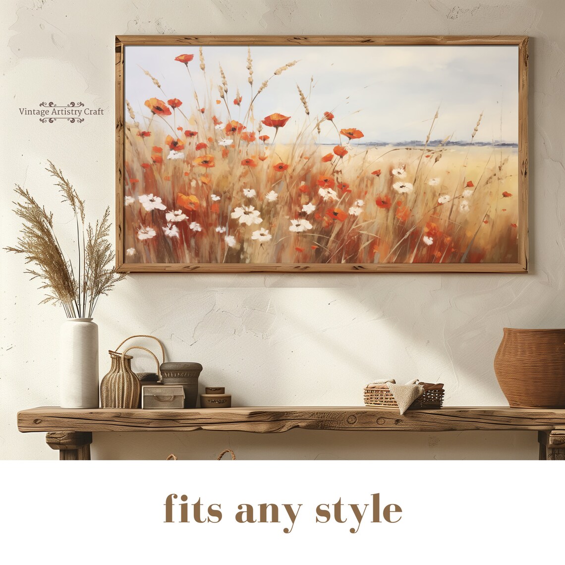 Orange Poppies Wheat Field Wildflower Vintage Oil Painting Poster - Image 7