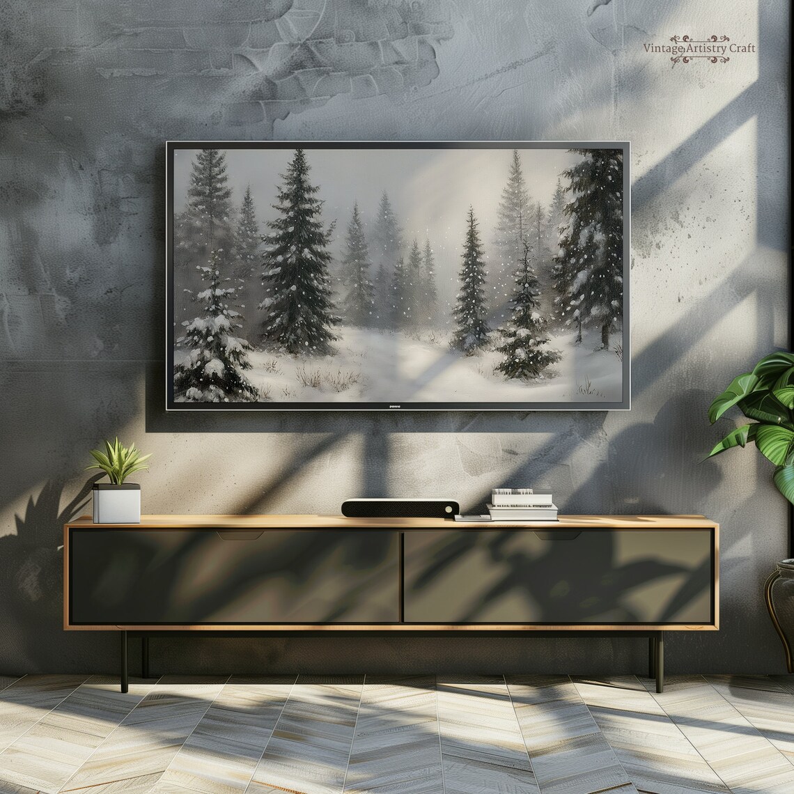 Snowy Pine Forest Winter Wonderland Christmas Painting Poster - Image 2