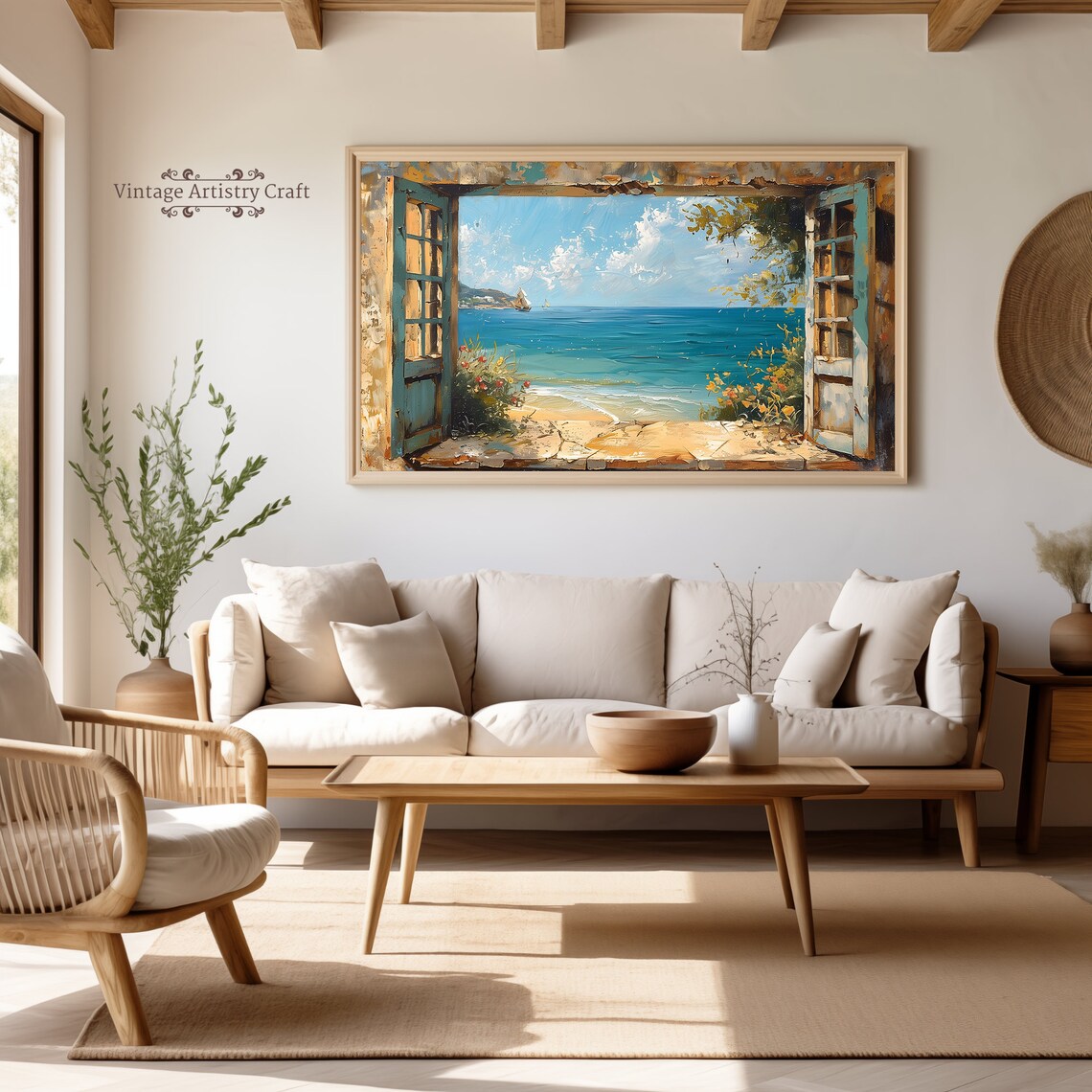 Open Doors to the Sea Vintage Coastal Window Seascape Oil Poster - Image 4