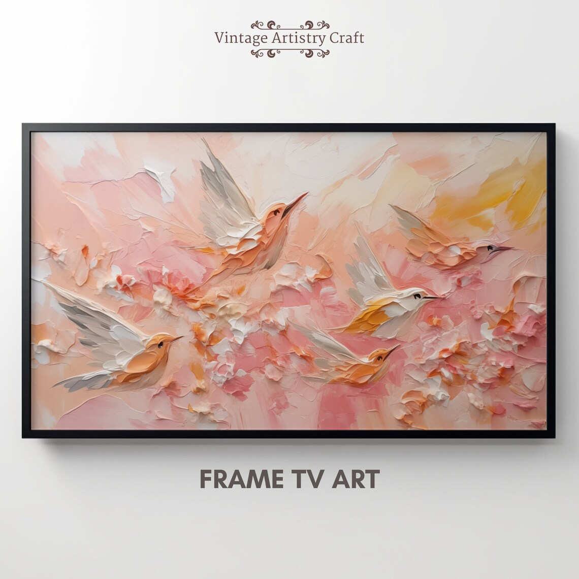Flying Birds Pastel Pink Impasto Abstract Textured Painting Poster