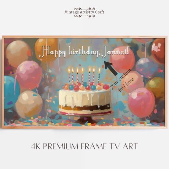 Personalized Happy Birthday TV Frame, Vintage Party Art