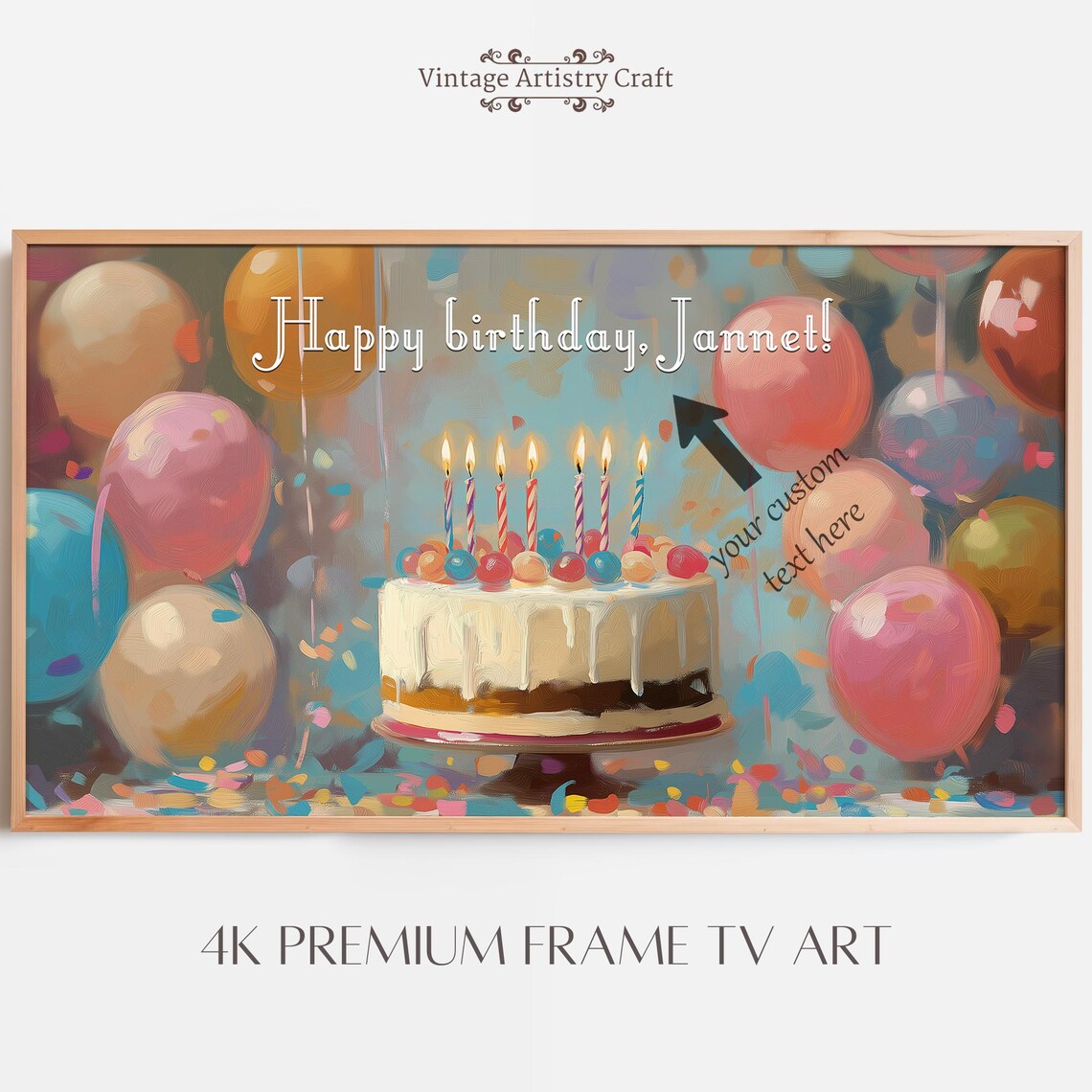 Personalized Happy Birthday TV Frame, Vintage Party Art