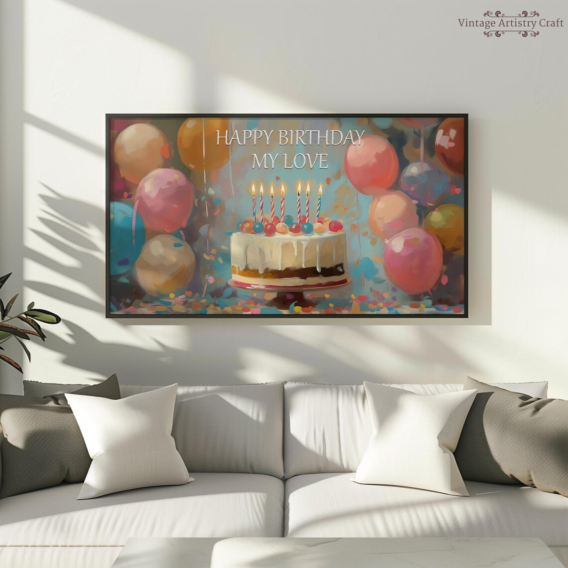 Personalized Happy Birthday TV Frame, Vintage Party Art - Image 8