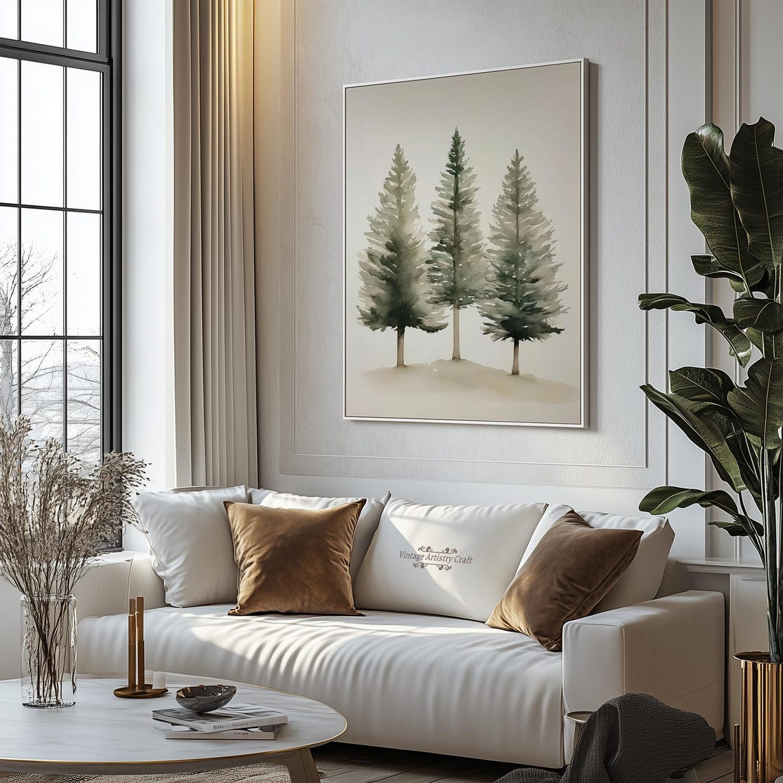 Watercolor Pine Trees Trio Winter Forest Minimalist Neutral Poster - Image 3