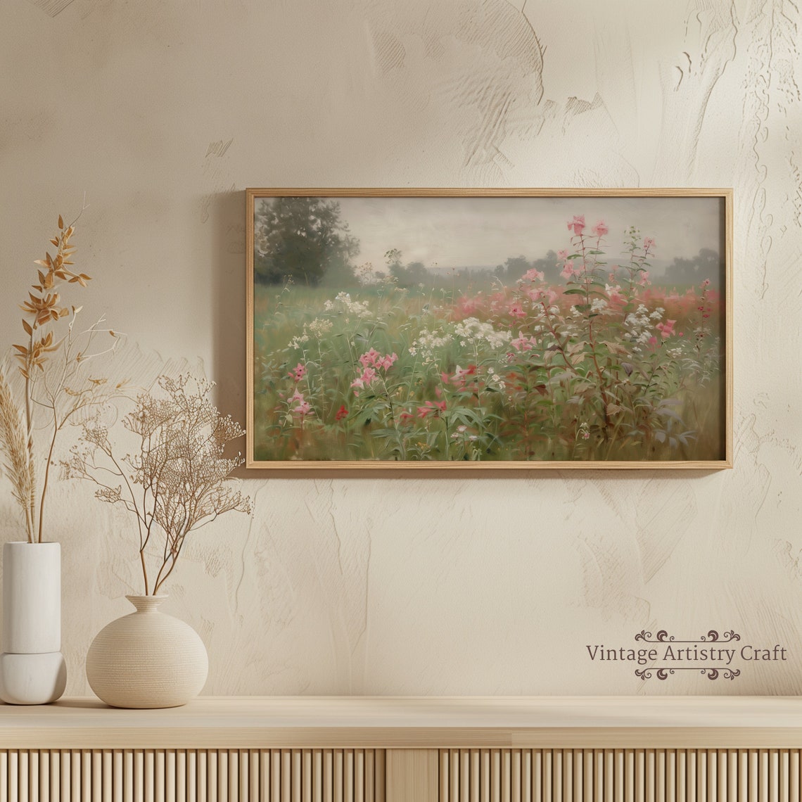 Pink Wildflowers Frame Tv Art Spring Field Of Flowers Vintage Meadow Floral Tv Art Spring Decor Vintage Farmhouse Tv Art - Image 2