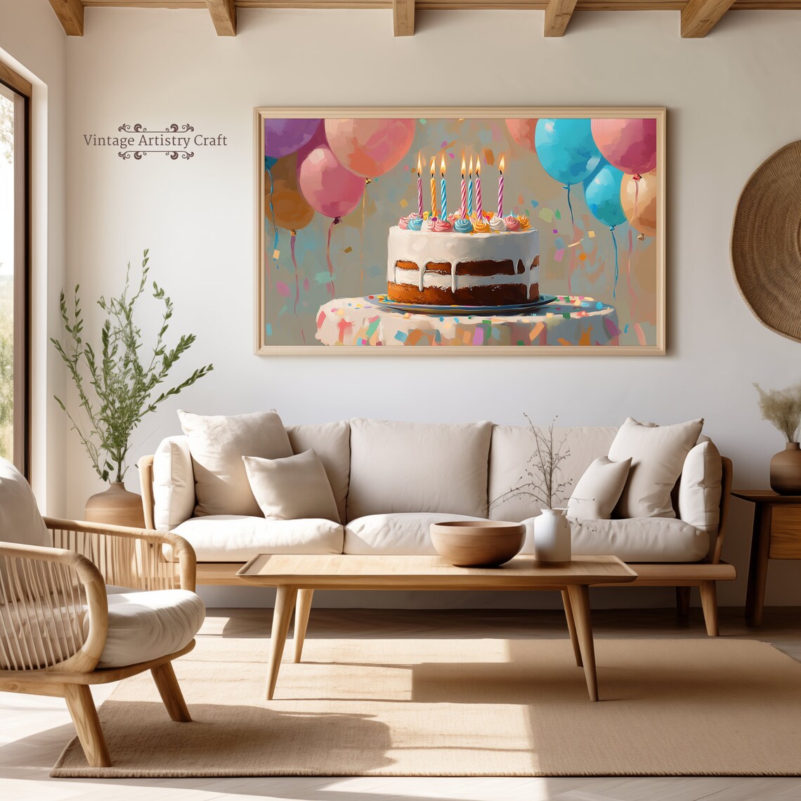 Happy Birthday Cake Vintage Wall Art Print - Image 3