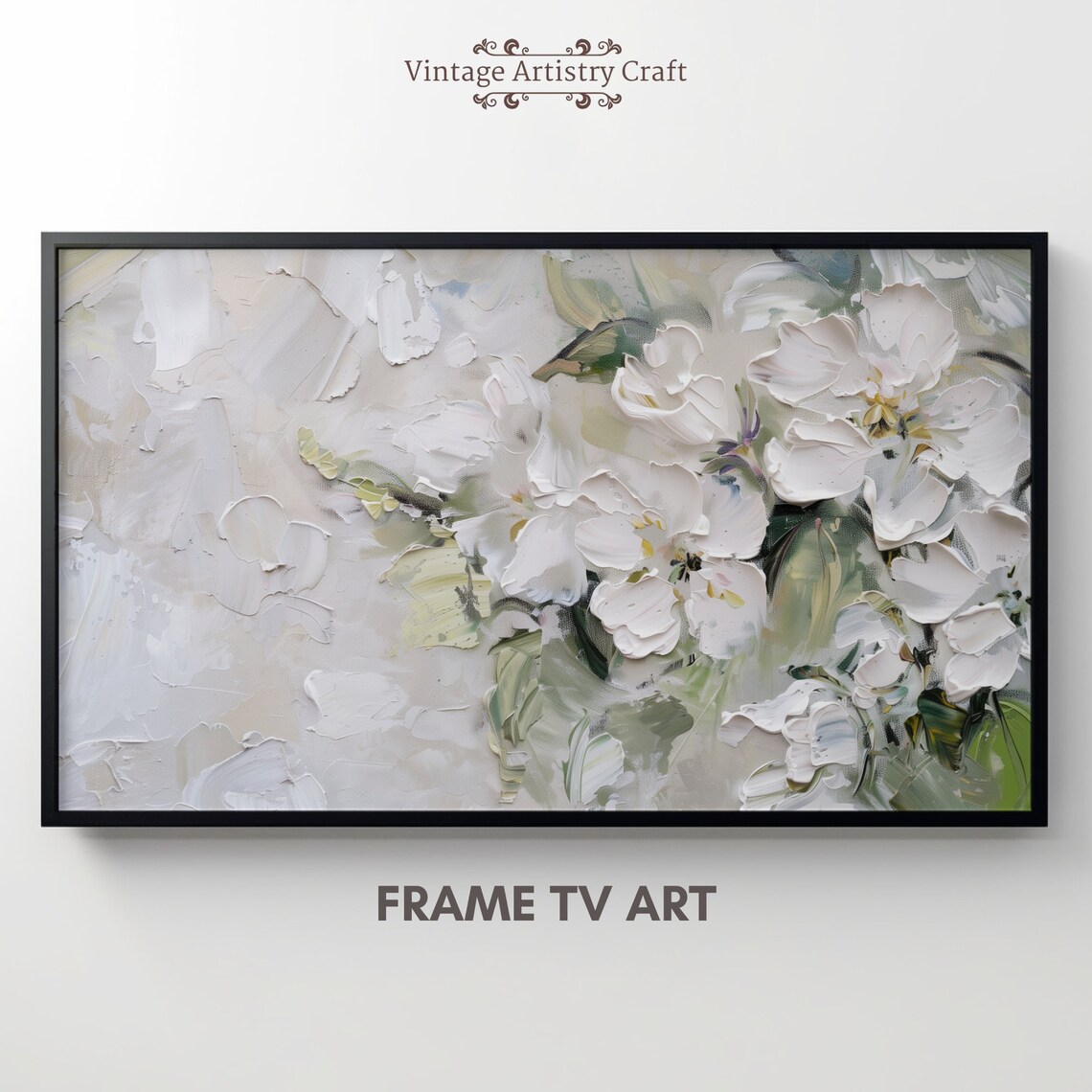 White Blossom Abstract Impasto Floral Painting Soft Botanical Wall Art
