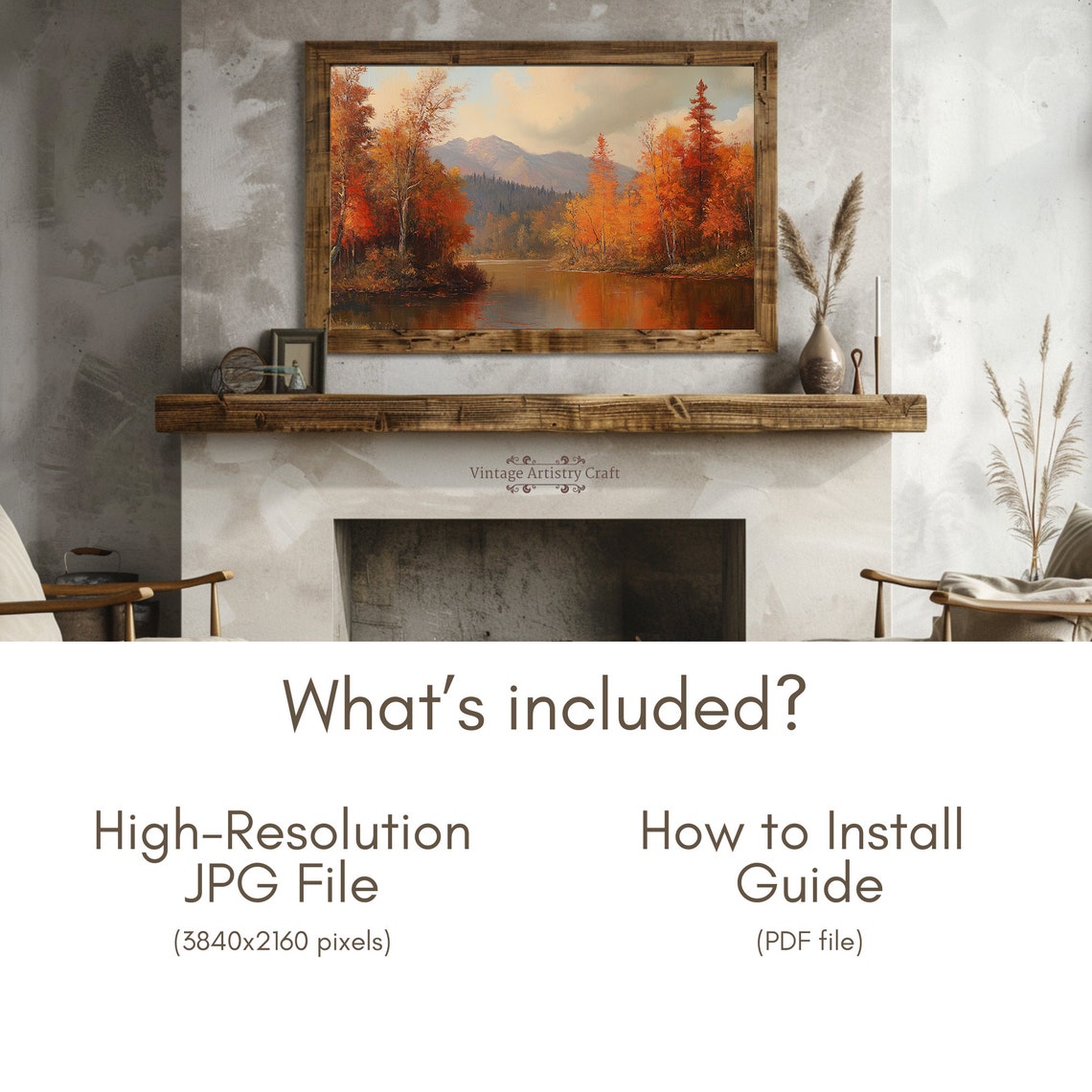 Autumn Lake Mountain Reflection Fall Foliage Landscape Painting Poster - Image 6