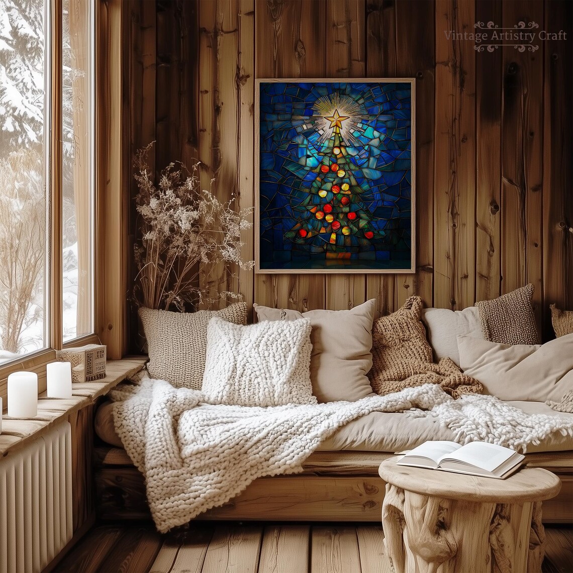 Stained Glass Mosaic Christmas Tree Blue Star Holiday Poster - Image 8