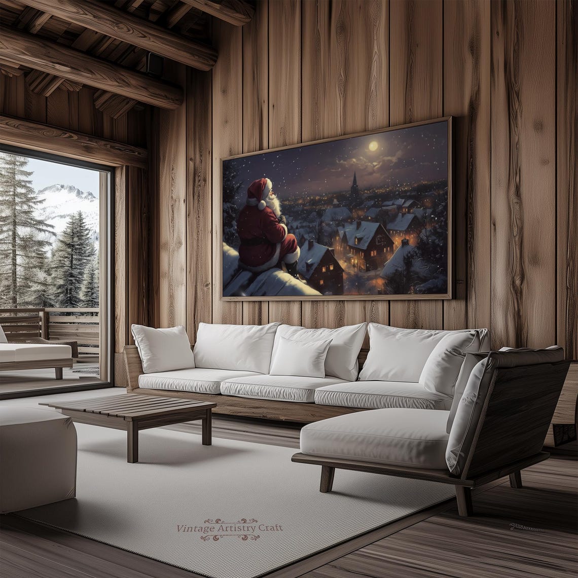 Santa Claus Rooftop Moonlit Snowy Town Christmas Night Poster - Image 8