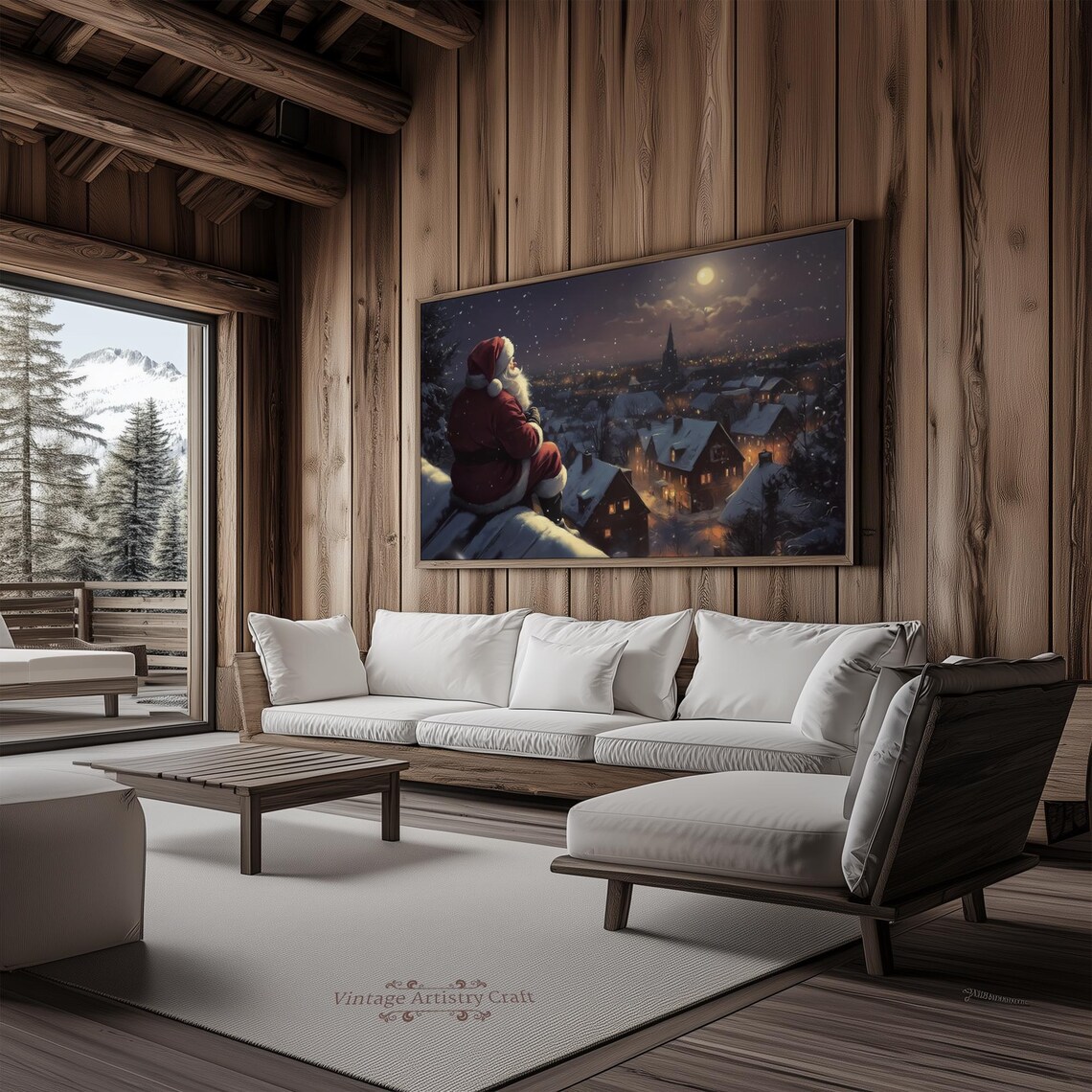 Winter Frame Tv Art Santa Claus In Snow Covered Town Moody Farmhouse Tv Decor Vintage Oil Painting 4k - Image 8