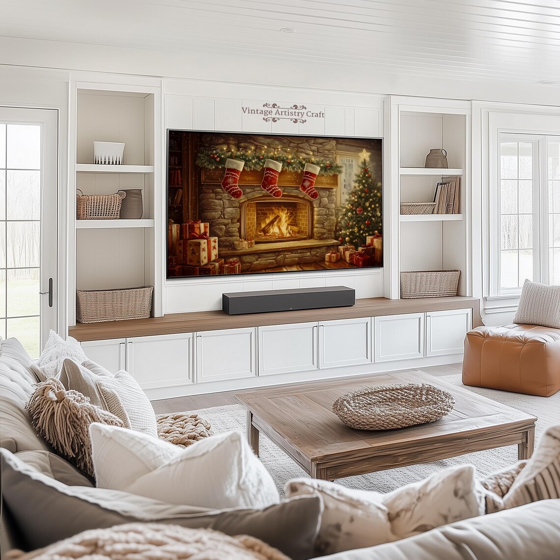 Cozy Christmas Fireplace Stockings Gifts Tree Warm Glow Poster - Image 3