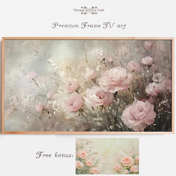 Premium Floral Samsung Frame Tv Art Impressionist Spring Flowers Pink Warm Tone Romance Decor Vintage Oil Painting 4k