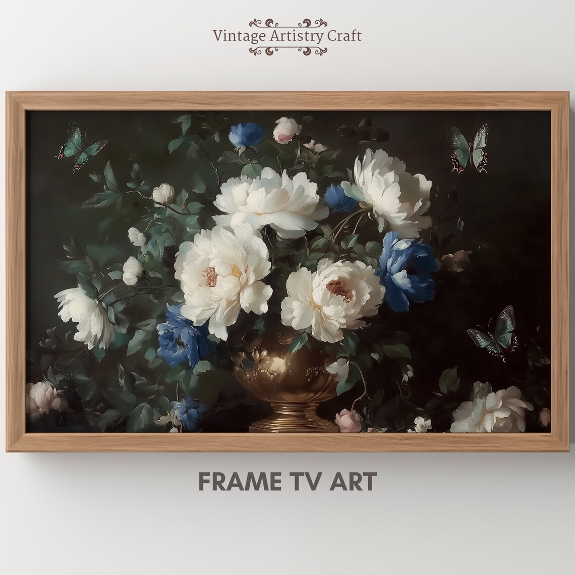 White Peonies Moody Floral Still Life Vintage Oil Painting Poster