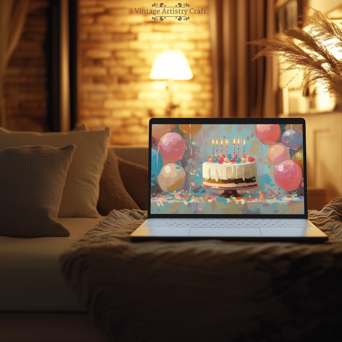 Happy Birthday Cake Balloons Confetti Colorful Wallpaper Poster - Image 5