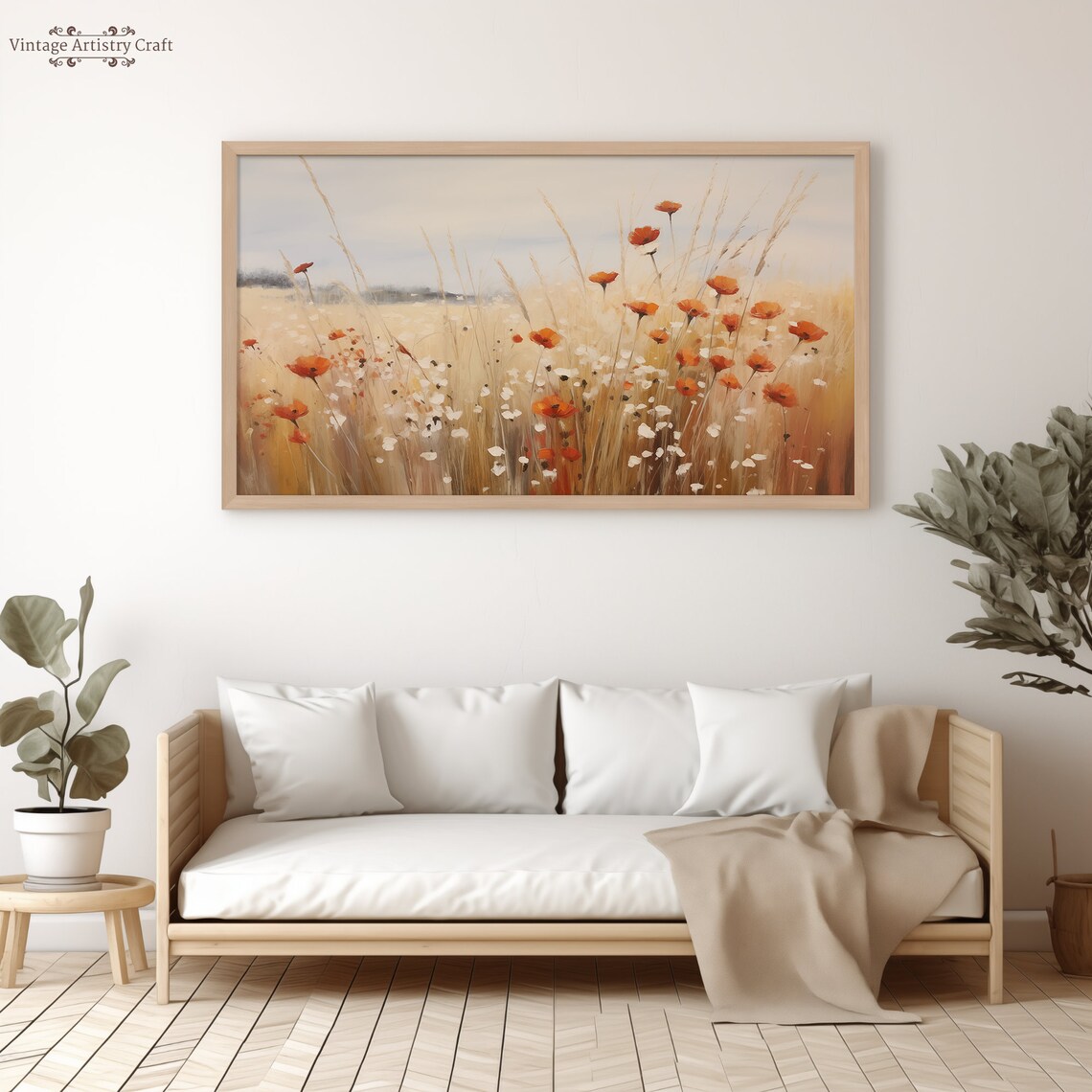 Orange Poppy Wheat Field Wildflower Golden Meadow Vintage Poster - Image 3