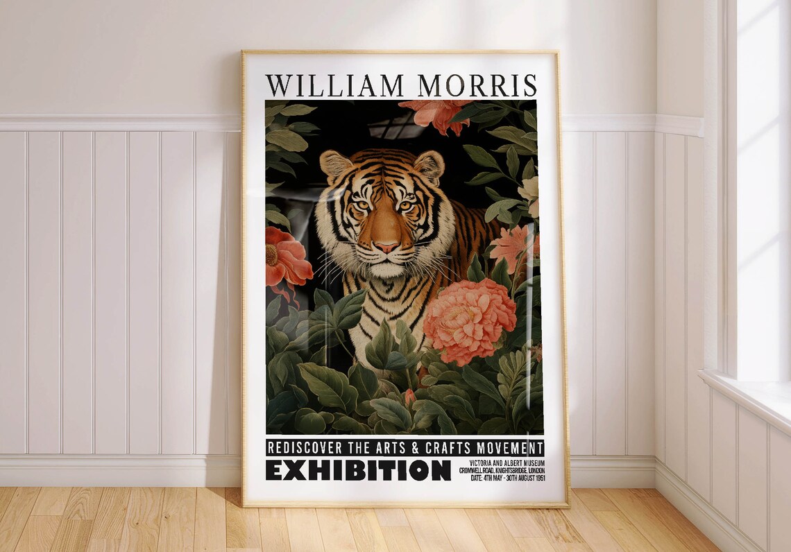 William Morris Tiger Print, Floral Animal Art Print