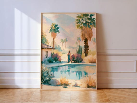 Palm Springs Pool Print Desert Swimming Woman Impressionist Wall Art