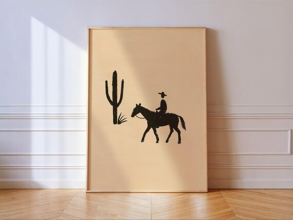 Boho Cowboy Western Print Minimal Southwestern Black White Wall Art